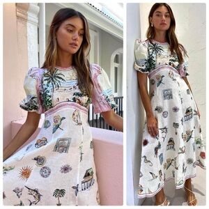 Alemais Sunset Puffed Sleeve Midi Dress